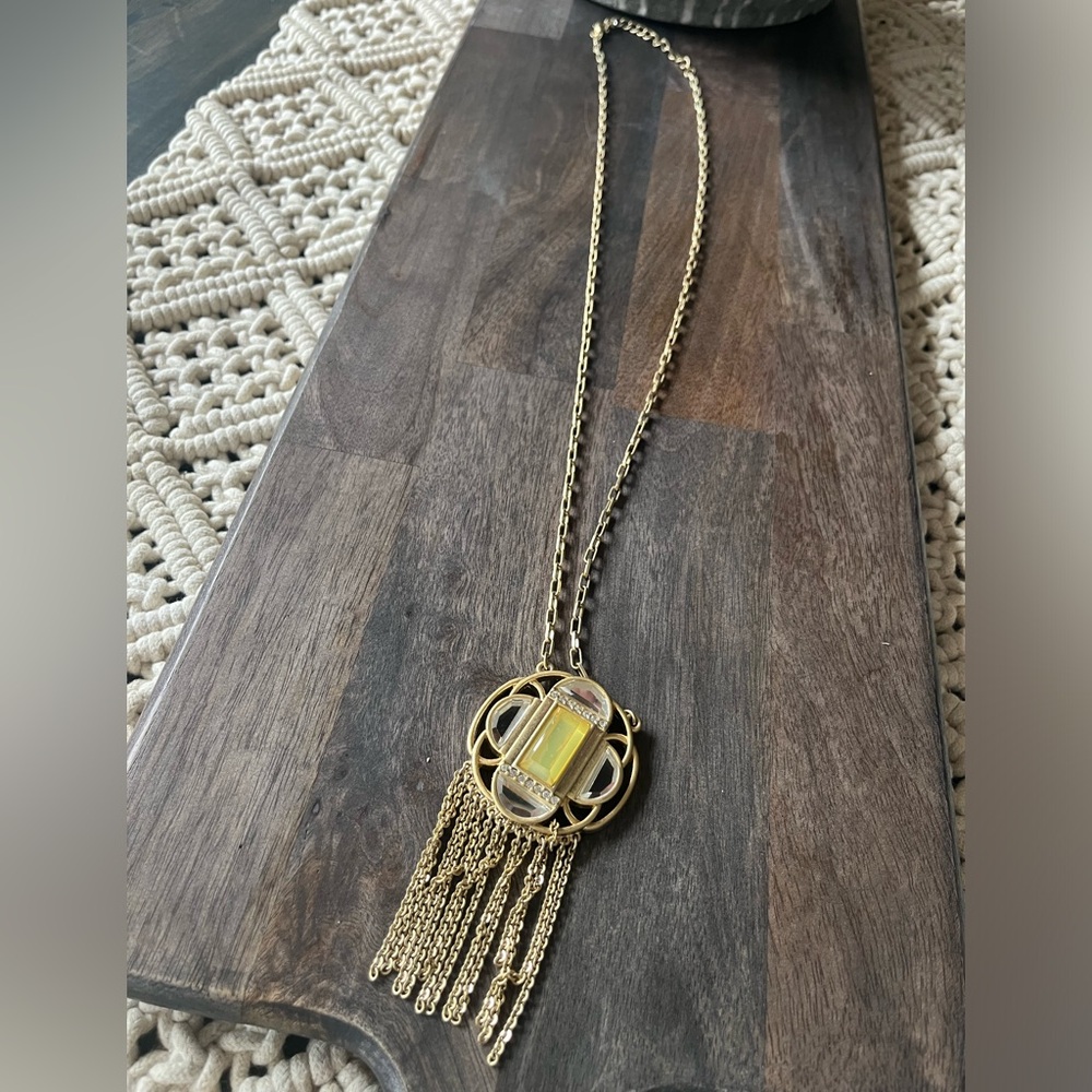 LIA SOPHIA COMPASS Necklace Rhinestones Gold Tone Chain Fringe Excellent - Picture 4 of 8